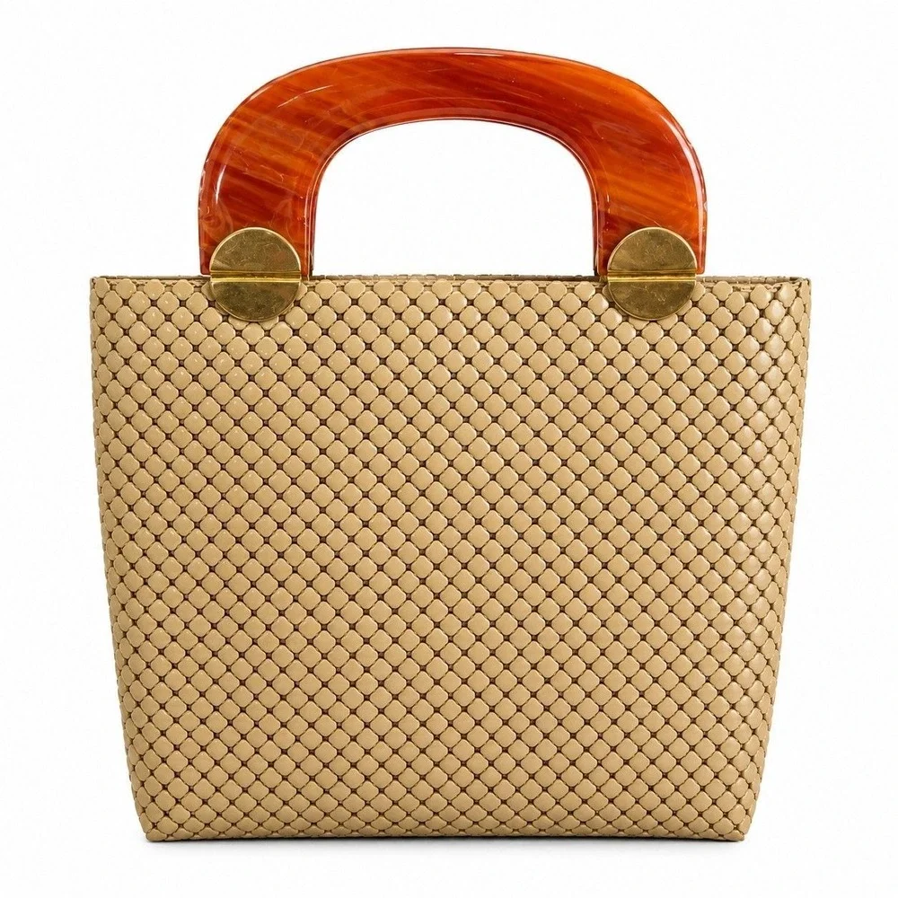 Vintage 1940s Whiting & Davis Cream Mesh Handbag Tortoiseshell Lucite Handle